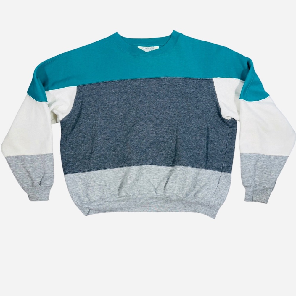 Claybrooke Sport Sweatshirt Mens Large Teal Gray Colorblock Vintage Crewneck‎
